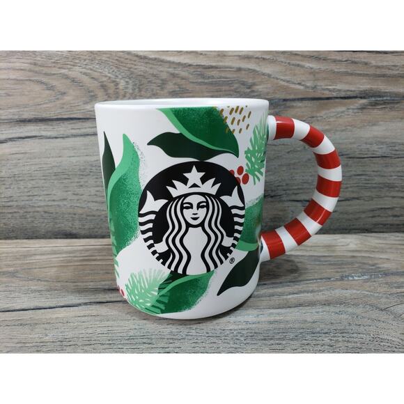 Starbucks 2009 Christmas Striped Candy Cane Handle Coffee Mug Cup - Picture 2 of 9